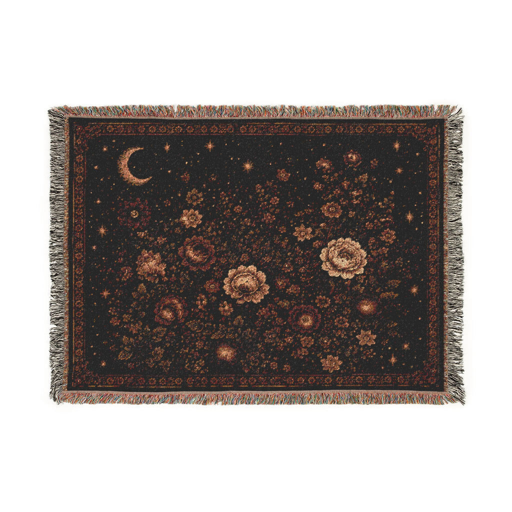Celestial Floral Woven Blanket — Moon & Star Garden Throw