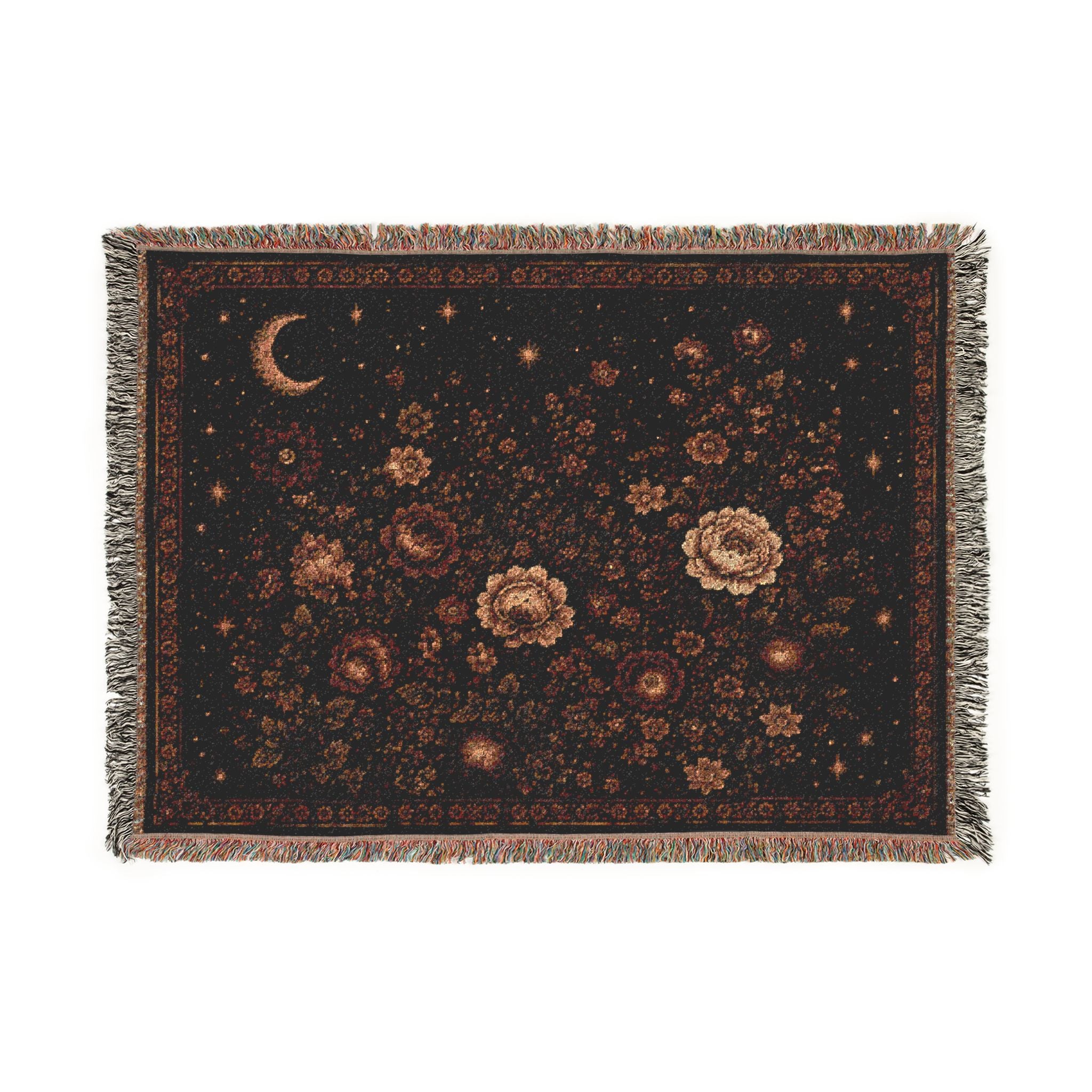 Celestial Floral Woven Blanket — Moon & Star Garden Throw